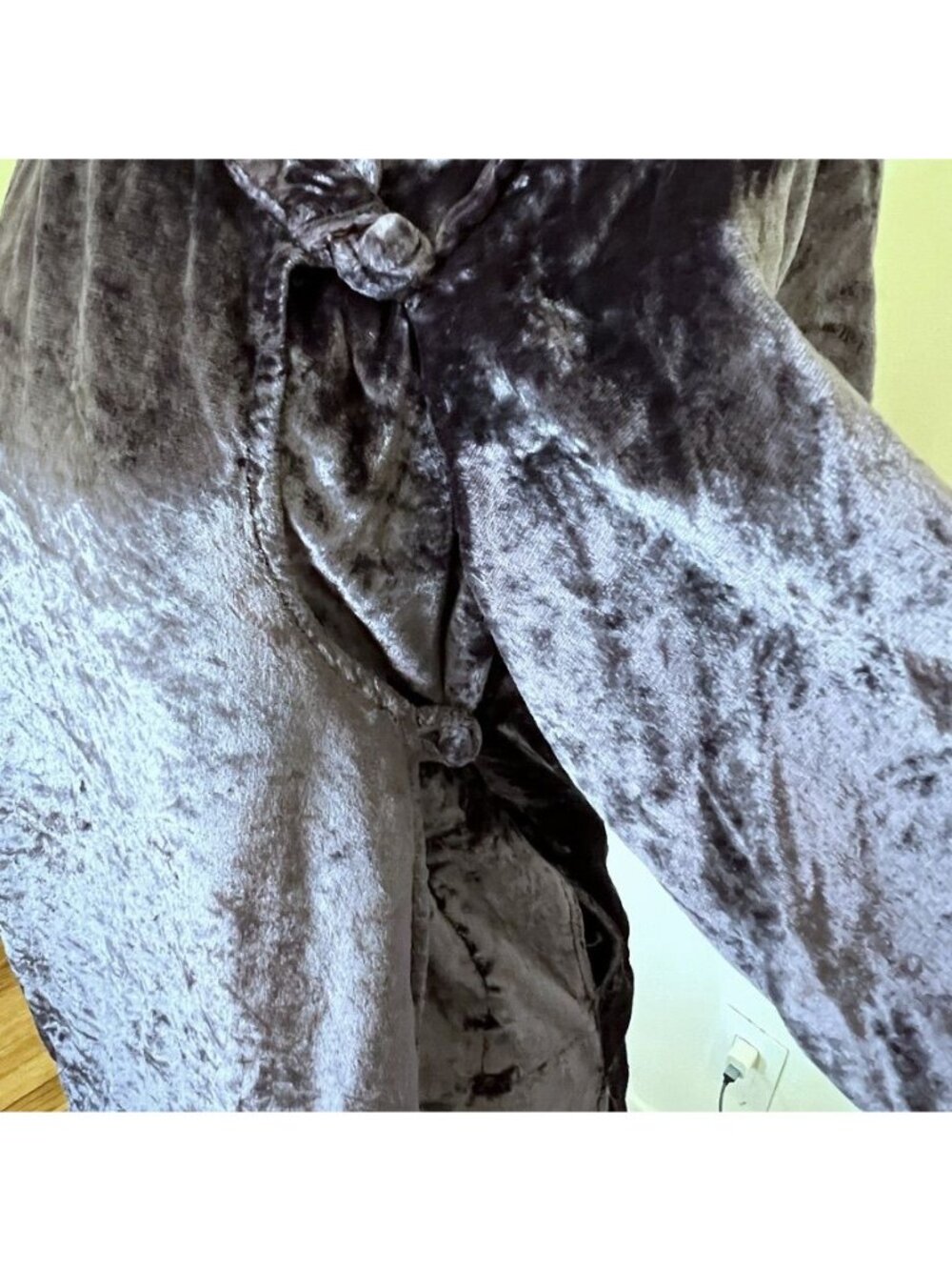 VTG Crushed Velvet Wrap Jacket Sz S Mandarin Collar Asymmetrical Boho Luxe Coat - Picture 5 of 14